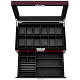 ANWBROAD Watch Box Storage Watch Cases for Men with Large Glass Lid 2-Tier Wood Watch Display Case Lockable Watch Organizer Giftable Luxurious Watch Holder for Women UJWB003Y ANWBROAD