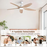 Newdayr 60" Wood Ceiling Fan with Lights Remote and Control, 6 Speeds, 3 Color Tones Dimmable LED, 6H Timer, Modern, Noiseless Reversible DC Motor, Large Indoor, Kitchen, Bedroom, Living Room Newday