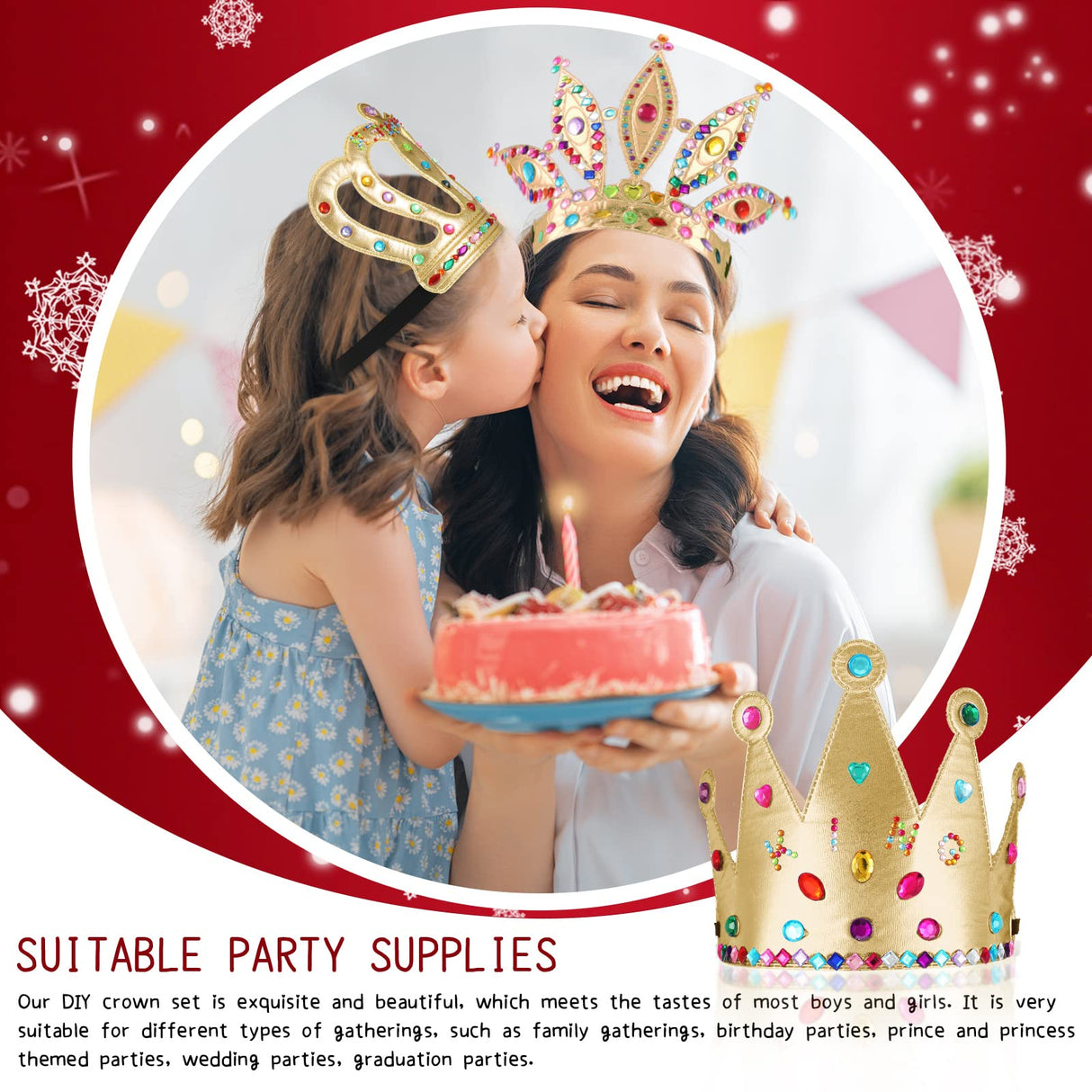 Civaner 17 Pcs Princess Party Crowns Set DIY Tiaras Making Kit for Kids with Diamond Stickers, Party Favors and Supplies(Gold) Civaner