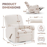 Tbfit 360° Swivel Recliner Chair, Nursery Rocking Chair with Lumbar Support for Bedroom, Comfy Upholstered Armchair with Pillows & Footrest for Living Room, Beige Tbfit