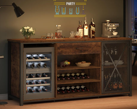 LVB Rustic Brown Large Bar Cabinet with Fridge Space and Storage Drawers LVB