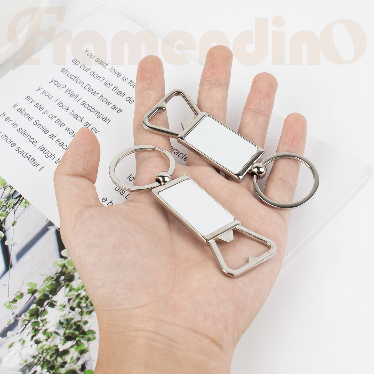 Framendino, 40 Pack Sublimation Blanks Keychains Metal Bottle Opener Transfer Rectangle Aluminum Keychain Key Rings for DIY Custom Personalized Sublimation Photo Framendino