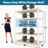 PrimeZone 36" W x 16" D x 72" H Closet Storage Shelves - 5 Tier White Metal Connector Shelving, Adjustable Heavy Duty Garage Shelves, Utility Rack Organizer Shelf for Kitchen Pantry Closet Garage PrimeZone