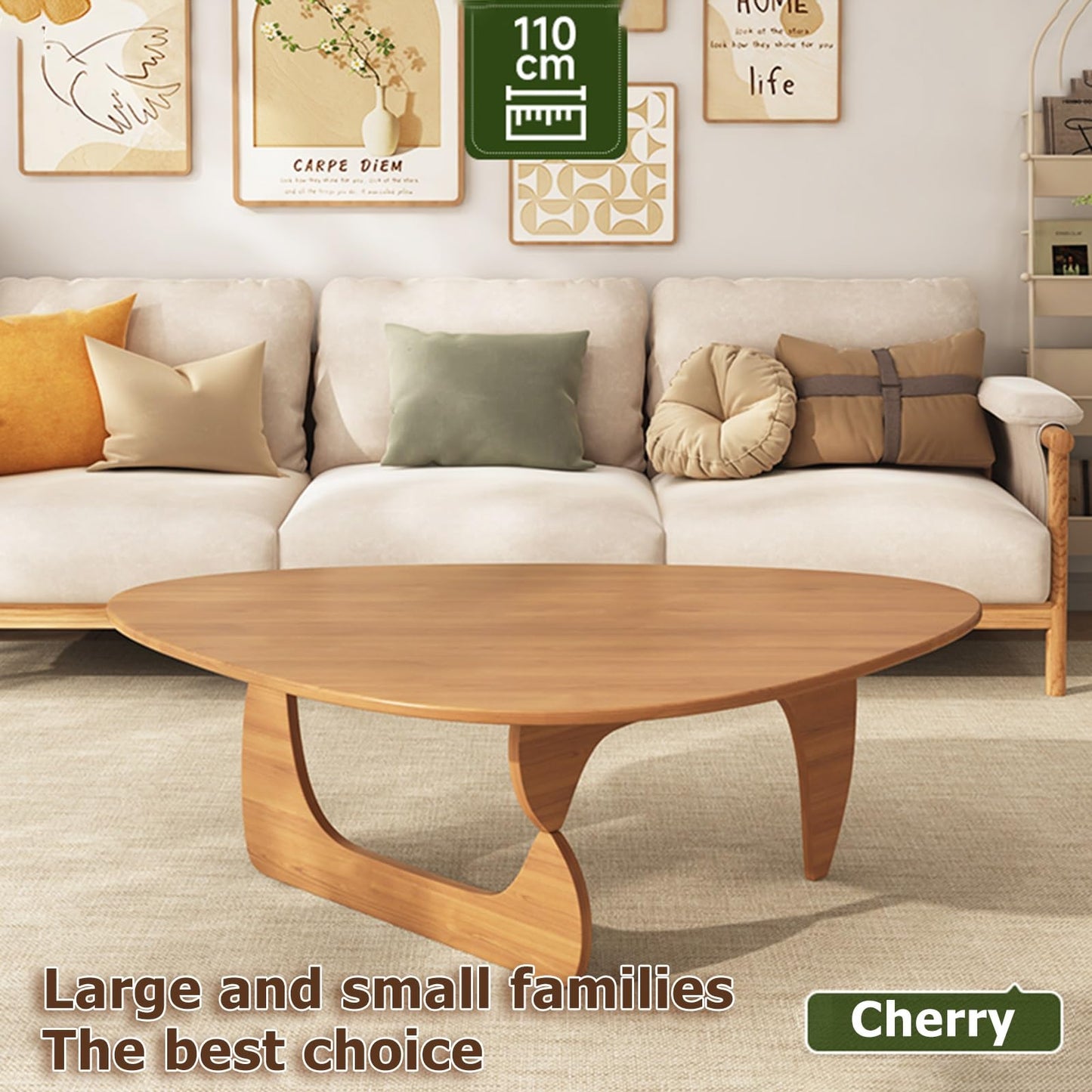 Wooden Mid-Century Modern Coffee Table,Coffee Tables for Living Room,Farmhouse Coffee Table,Simple Center Table,Rounded Corners,Easy Assembly,for Living Room Home Office(Walnut,90x58x40cm)