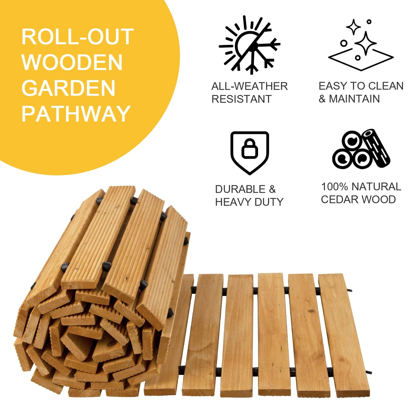 Wooden Pathway 8', Realife Roll Out Weather-Resistant Garden Cedar Walkway for Outside, Patio, Beach - WoodArtSupply