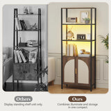 Turosur Bookshelf with Rattan Doors & LED Lights, 71" Tall Bookcase with Storage & Adjustable Shelf, Boho Display Standing Shelf Unit for Bedroom, Living Room and Home Office Turosur