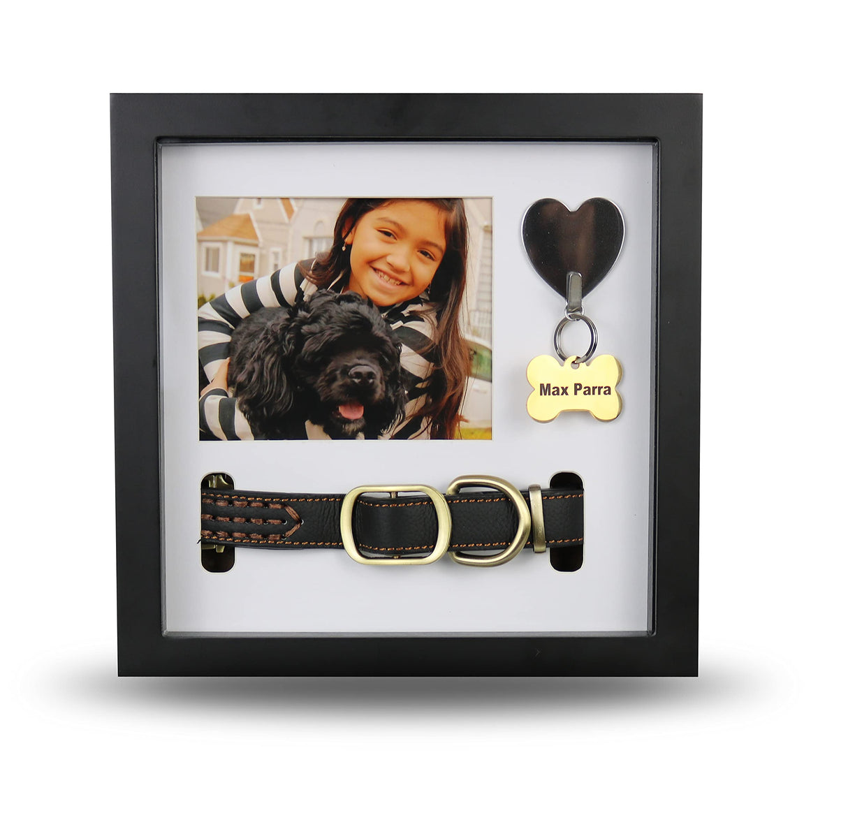 Daily Power-tivity Pet Memorial Picture Frame Shadow Box - Dog Gift Keepsake wCollar Mount and Heart Hook Forever In Memory, Remembrance Show Sympathy For Your BONUS TWO Mattes to choose from, Black Daily Power-tivity
