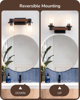 EDISHINE Farmhouse Vanity Lights for Bathroom, 2-Light Bathroom Vanity Light Fixtures Over Mirror, Painted Wood Bath Wall Sconces Lamp with Clear Glass Shade for Bathroom, Powder Room EDISHINE