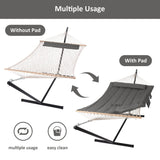 SUNCREAT Double Outdoor Hammock with Stand, Two Person Cotton Rope Hammock with Polyester Pad, Dark Gray SUNCREAT