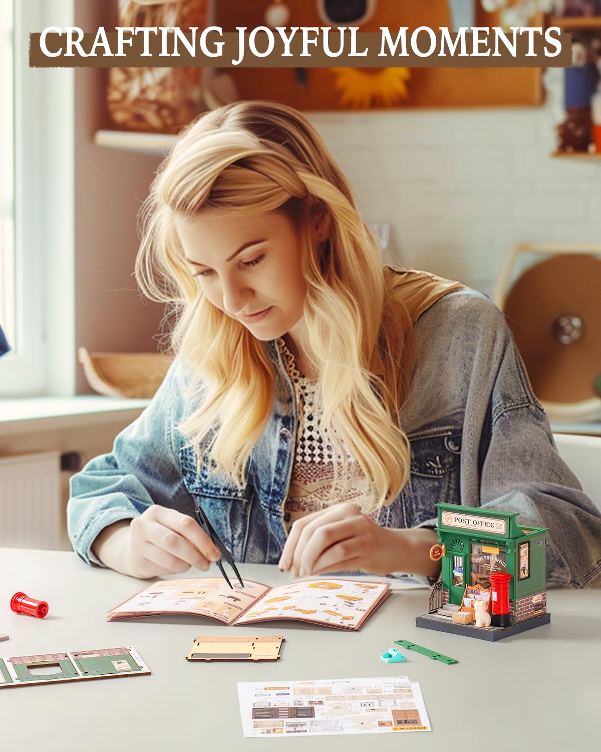 Rolife DIY Mini Building House Miniature Kit-Century Post Office, Miniature Lifestyle Mini Bookshelf Decoration, DIY Hobbies/Gifts for Craftsman (Century Post Office) Rolife