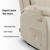 MCombo Small-Regular Power Lift Recliner Chair with Massage and Heat for Petite Elderly People, 3 Positions, 2 Side Pockets, USB Ports, Faux Leather 7408 (Beige, Small-Regular) MCombo
