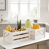 ROSOS Wooden Crates, Farmhouse Wood Crates for Storage with Rope Handles, Solid Wooden Crates for Display, Durable Wooden Crate Box, Handmade Wooden Box, Wooden Crates for Decor, White Crate, 2 Pack ROSOS