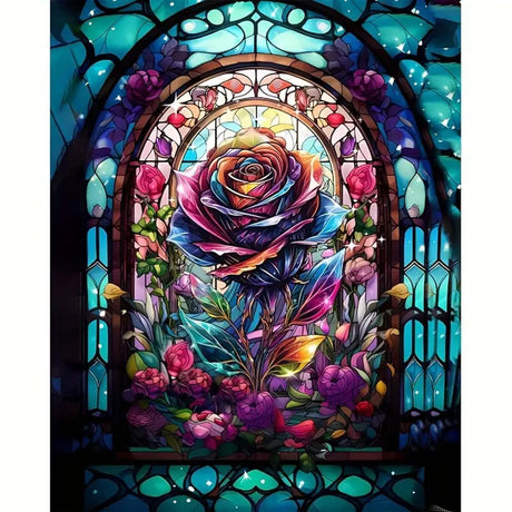 Imartful Rose Diamond Painting Kits for Adults-Glass Rose Diamond Art Kits - Colorful Diamond Dots Crafts for Adults -Gem Art for Home Wall Decor 12×16 Inch Imartful