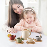 Tea Party Set for Kids, Wooden Tea Set for Little Girls and Boys, Kids Play Kitchen Accessories Toy Dishwasher Safe Tea Set for Toddler, Pretend Play Toddler Tea Set Ideal Christmas Birthday Gift Ikubigu