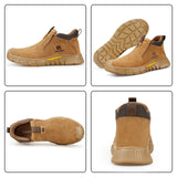 GLANOUDUN Welding Work Boots for Men Slip on Steel Toe Boots Soft Men's Steel Toe Shoes Safety Toe Work Shoes Indestructible Construction Boots Welder Boots,Brown GLANOUDUN