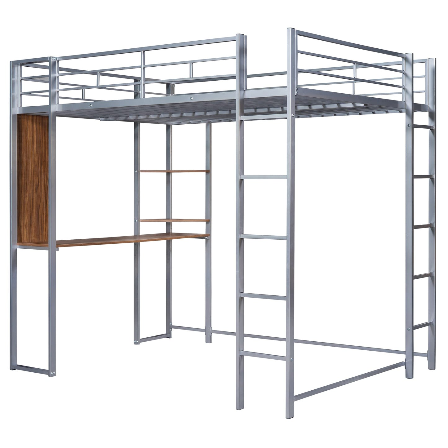 Merax Silver Full Loft Bed with Built-in Desk and Shelves for Efficient Space Utilisation - WoodArtSupply