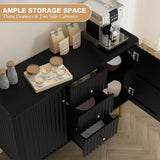 ARTPOWER Black Sideboard Buffet Cabinet with Drawers, 48" Fluted Accent Cabinet, Modern Credenza Storage Cabinet Console Table with Drawers for Entryway, Living Room, Dining Room ARTPOWER