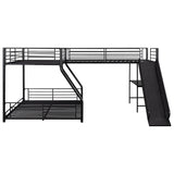 MaiDeHaoo L Shaped Triple Bunk Bed Twin Over Full 3 Bunk Bed with Slide and Desk, Black MaiDeHaoo