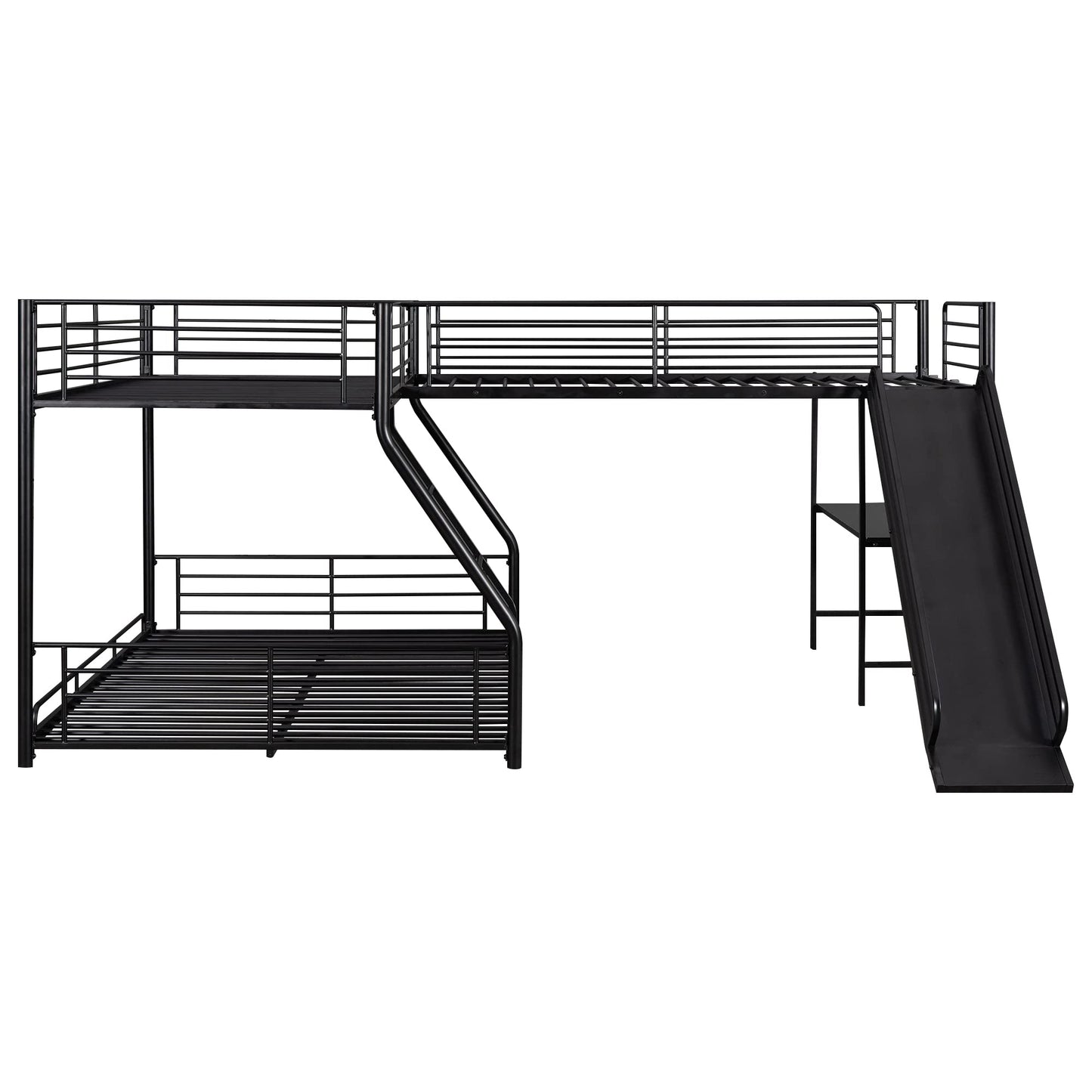 Harper & Bright Designs L-Shaped Triple Bunk Bed, Twin Over Full Bunk Bed with Twin Size Loft Bed for 3, Built-in Desk and Slide, 3 Bed Bunk Beds, Black