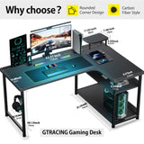 GTRACING L Shaped Gaming Desk, Carbon Fiber Style Computer Desk Compatible with Monitor Arm Storage Shelves Corner Desk Gaming Table for Home Office Desks Easy to Assemble Adjustable Shelf Height GTRACING