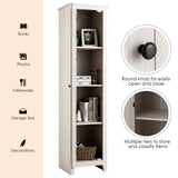 Giantex Tall Storage Cabinet Freestanding Floor Storage Tower with Four Shelves and Single Door, 17x16x72 Inch, Narrow Utility Cabinet for Living Room, Bathroom (Grayish White) Giantex
