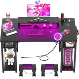 armocity Computer Desk with LED Lights, 48 Inch Reversible Large Desk with Power Outlet and USB, 48'' Gaming PC Table with Moveable Monitor Stand for Home Office, Workstation, Black armocity