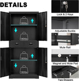 EcoSummer Metal Storage Cabinet, 73''with Wheels, Lockable Doors, 2 Drawers, and Adjustable Shelves for Garage, Workshop, or Office - Black EcoSummer