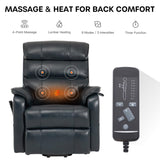 DYNOX 350 LBS Power Lift Recliner Chair for Elderly, Medium Size Dual Motor Lay Flat Infinite Positions Recliner with Heat & Massage (9188, Genuine Leather, Dark Blue) DYNOX