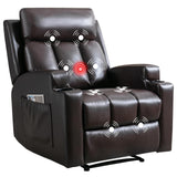 CANMOV Manual Recliner Chair with Massage and Heat,Breathable Leather Recliner Chair with Armrest and Backrest, Manual Reclining Single Sofa with 2 Cup Holders, Side Pocket for Living Room,Dark Brown CANMOV