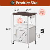 WLIWLIVE End Table with Charging Station, Bed Side Table with Open Shelf and Cabinet, Farmhouse Night Stand, End Tables Living Room, Bedroom, Small Spaces, White and Greige WLIVE