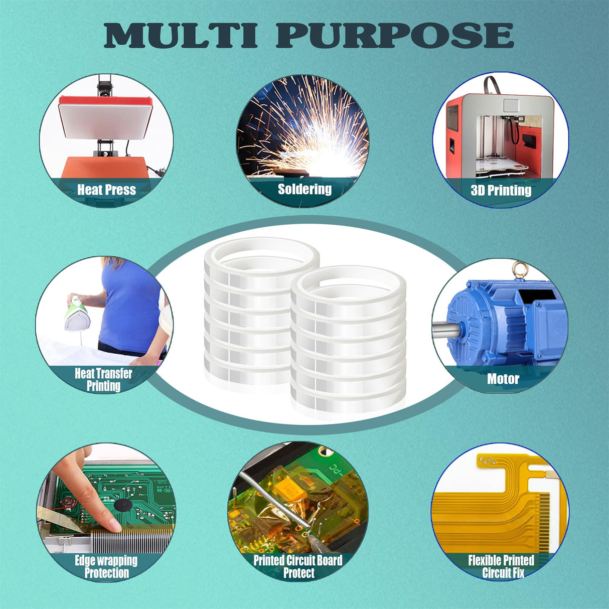 MEBMIK 12 Rolls 10mm x33m(108ft) Clear Heat Tape,Transparent High Temperature Heat Resistant Tape,Heat Transfer Tape for Heat Press and Sublimation,Heat Transfer Vinyl,No Residue MEBMIK