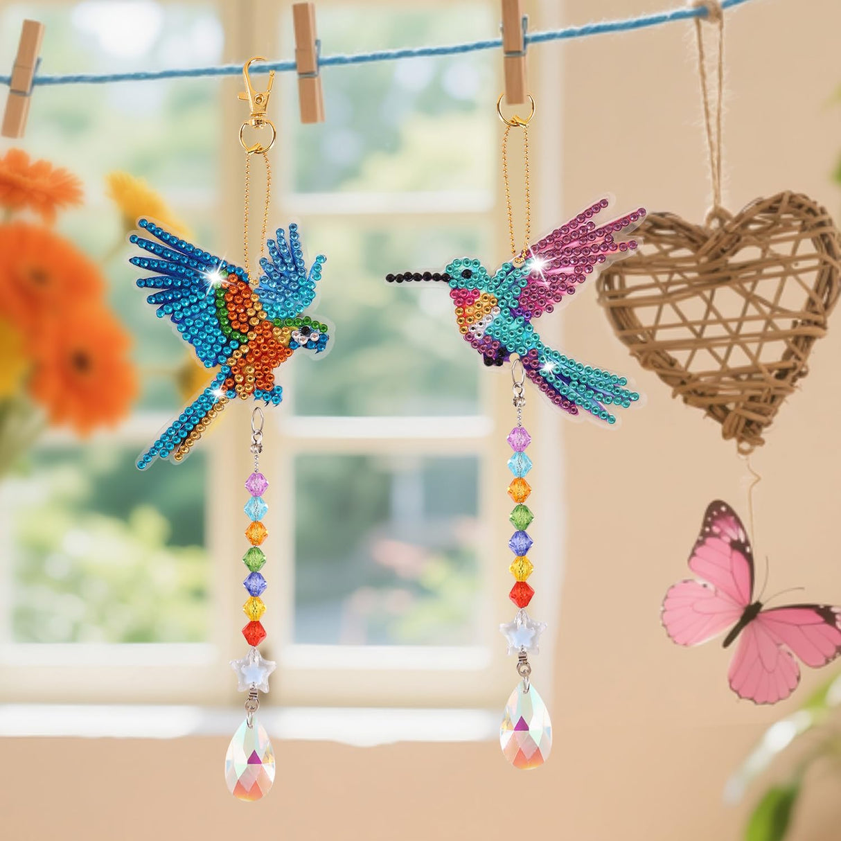 6 Pcs Diamond Painting Wind Chimes Rhinestone Hummingbird Diamond Art Suncatcher Double Sided 5D DIY Diamond Painting Kits for Adults Christmas Ornament Best Gifts for Mom VYRANA