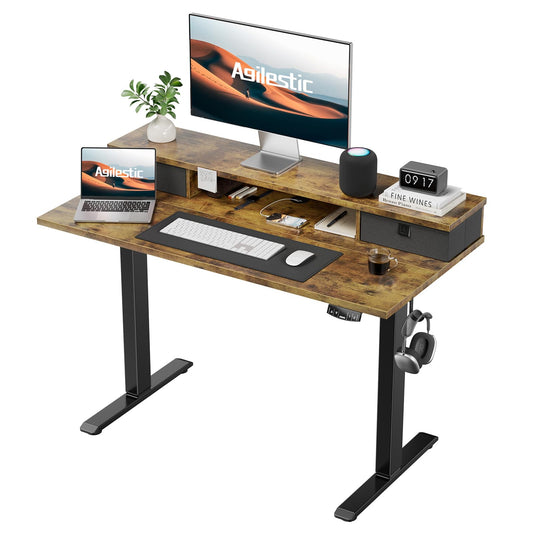 Agilestic 40 x 24 Inches Height Adjustable Electric Standing Desk with 2 Drawers, Stand Up Electric Standing Desk Adjustable Height, Sit and Stand Computer Table with Splice Board, Rustic Brown