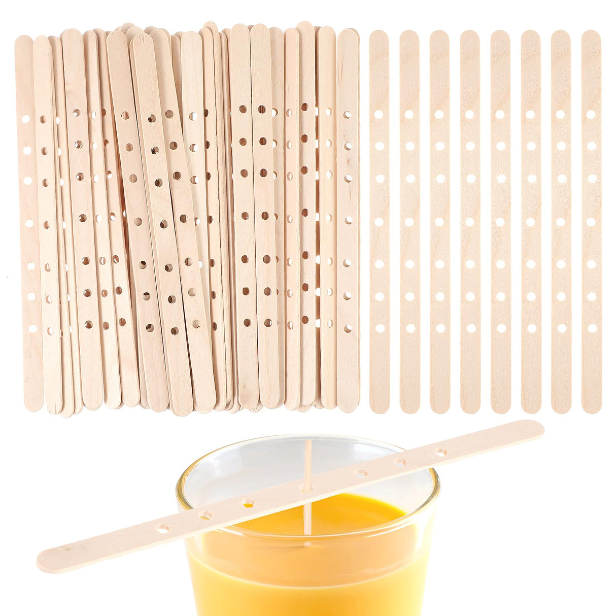 Gjinxi Wooden Candle Wick Holders 50 Pcs Multiwick Centering Device Holders Supplies Crafting Making Candle Wicks Bars Wax Stick Clips Center Tool for DIY Material Package Mold Gjinxi