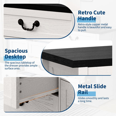 Garvee 9 Drawers Dresser with Charging Station, 55" Wide Chest of Drawers,Farmhouse Dresser with Metal Handle,Large Storage Dressers Organizer for Bedroom,Living Room,Hallway and Dining Room,Black Garvee