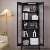 OSEILLC Metal Storage Cabinet,71" Display Cabinet with Fluted Glass Doors，Tall Display Curio Cabinet with Doors and Shelves,Black Cabinet for Pantry,Kitchen,Living Room OSEILLC