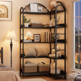 GAOMON 5 Tier Arched Corner Bookshelf, L Shaped Tall Large Bookcase with Shelves, Wood and Metal Bookshelves Storage Organizer, Industrial Display Standing Shelf Unit for Bedroom, Living Room, Black GAOMON