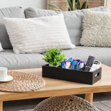 14 Inch Bathroom Basket with Removable Dividers - 3 Comparments Wood Toilet Paper Basket with Handle for Back of Toilet Tank Topper - Black Storage Organizer for Bathroom Kitchen Pantry Organization dreamkey