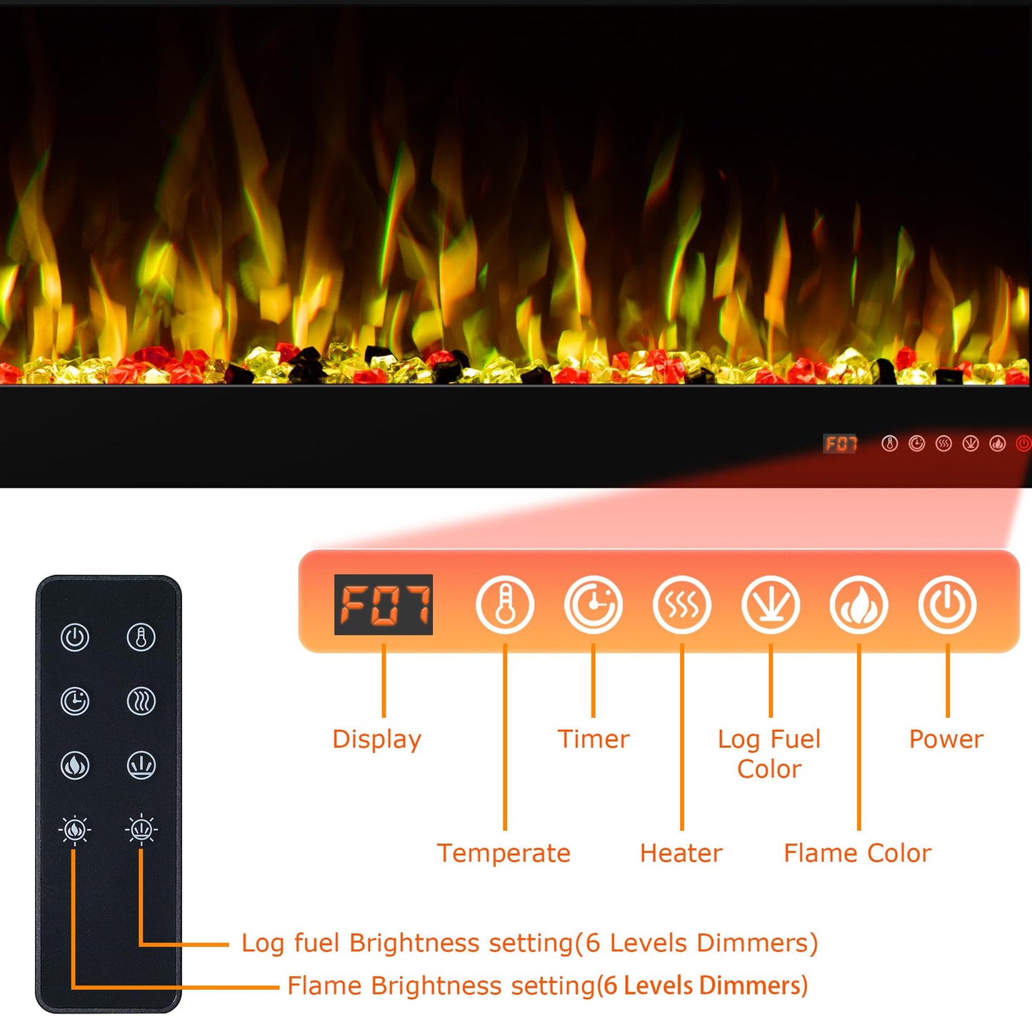 VINEMOUNT 72" Smart Electric Fireplaces Inserts, Remote & Touch Screen & APP Control, Recessed & Wall-Mounted Fireplace Heater with Thermostat,Multi-Color Flames…