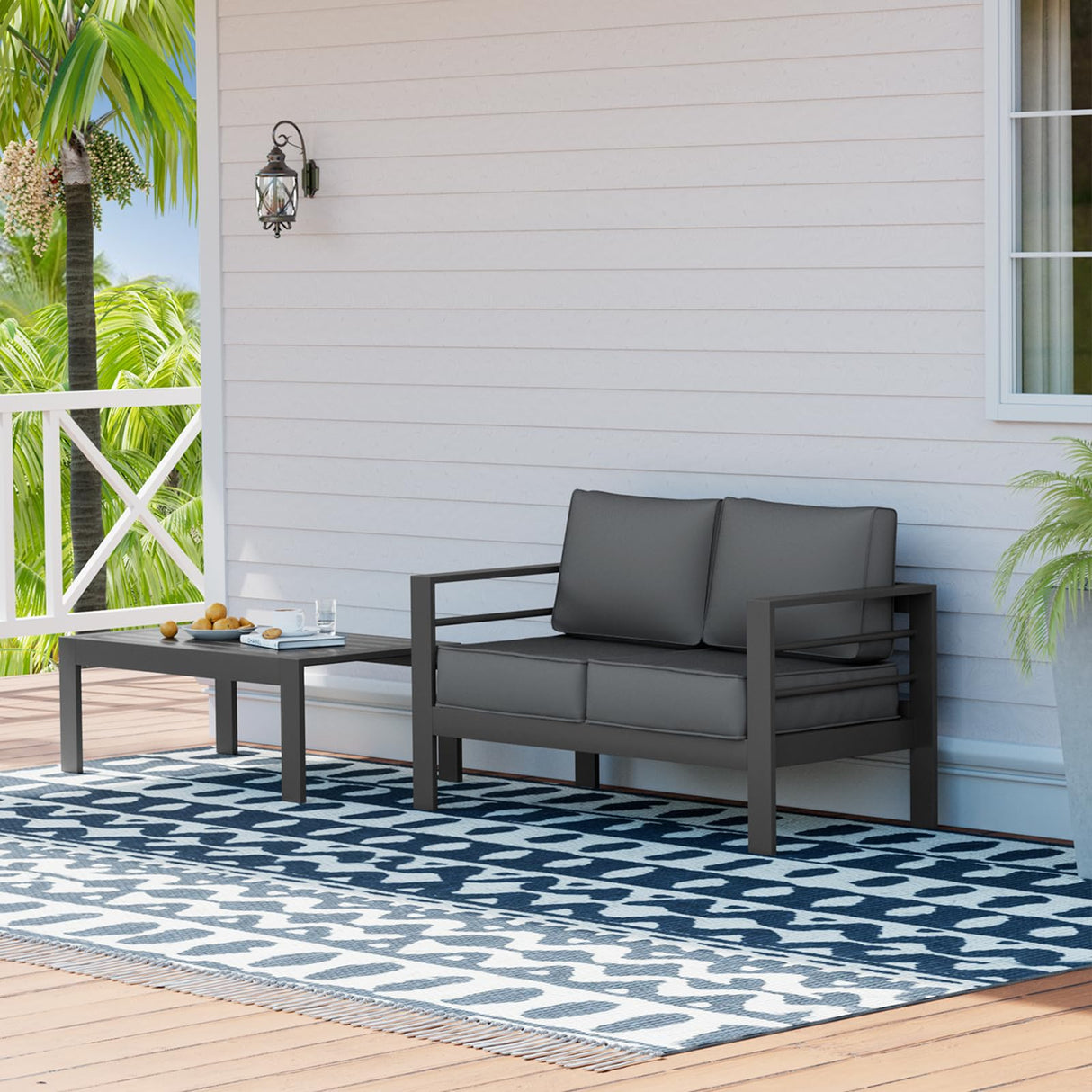 UDPATIO Outdoor Loveseat Aluminum Outdoor Furniture Sofa, Patio Seating Loveseat with 5" Thick Cushion and Waterproof Cover UDPATIO