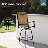 MFSTUDIO Patio Bar Set of 7, Outdoor Bar Height Table and Chairs, 1 x Heavy Duty Metal Slat High Top Bar Table with 6 x Swivel Outdoor Bar Stool, Breathable Textilene Fabric MFSTUDIO