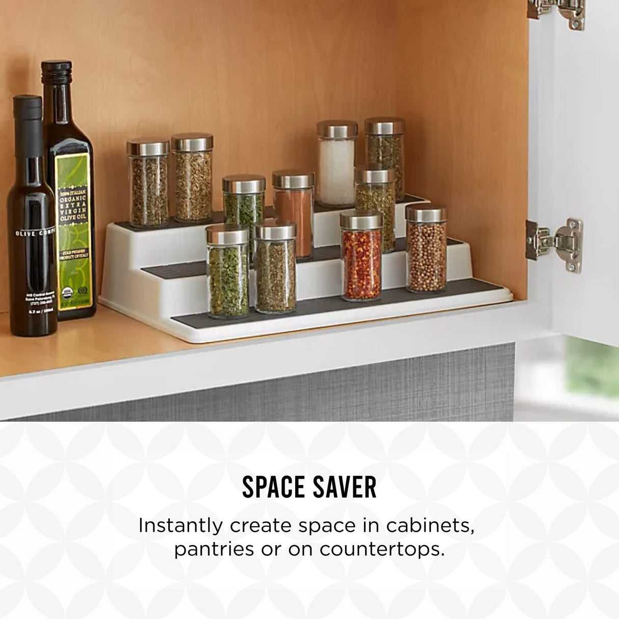 Copco Non-Skid 3-Tier Spice Pantry Kitchen Cabinet Organizer, 10-Inch, White/Gray Copco