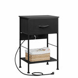 WLIVE Night Stand with Charger Station, Small Nightstand with 1 Fabric Drawer and Open Wood Shelf, 25" H Bedside Table for Bedroom, 2-Tier Storage Side Table for Dorm, Entryway, Black WLIVE