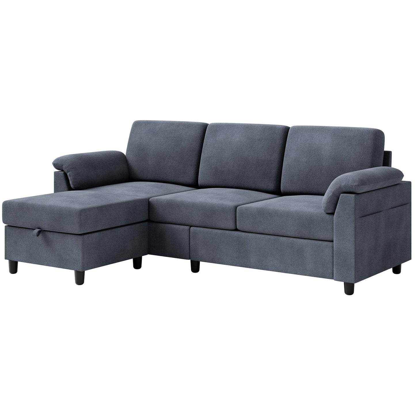 Vongrasig Convertible Sectional Sofa Couch, 3 Seat L Shaped Sofa with Removable Pillows Linen Fabric Small Couch Mid Century for Living Room, Apartment and Office Gray