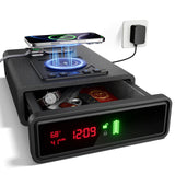 Biometric Smart Safe with Wireless Charging for Phone and Watch, 3 Quick Access Stopbox with Fingerprint Backlit Keypad - Compact Nightstand Drawer with LED Light, 24/7 Digital Clock, Bedside, Office ORARAER