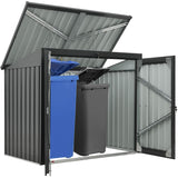 Hanover Outdoor Storage Shed for Trash and Recyclables, Pent Roof, Galvanized Steel, 2-Point Locking System, Stores 2 Trash Cans, 3.3-Ft. x 5.2-Ft. x 4.4-Ft., Dark Gray Trash Can Storage Hanover