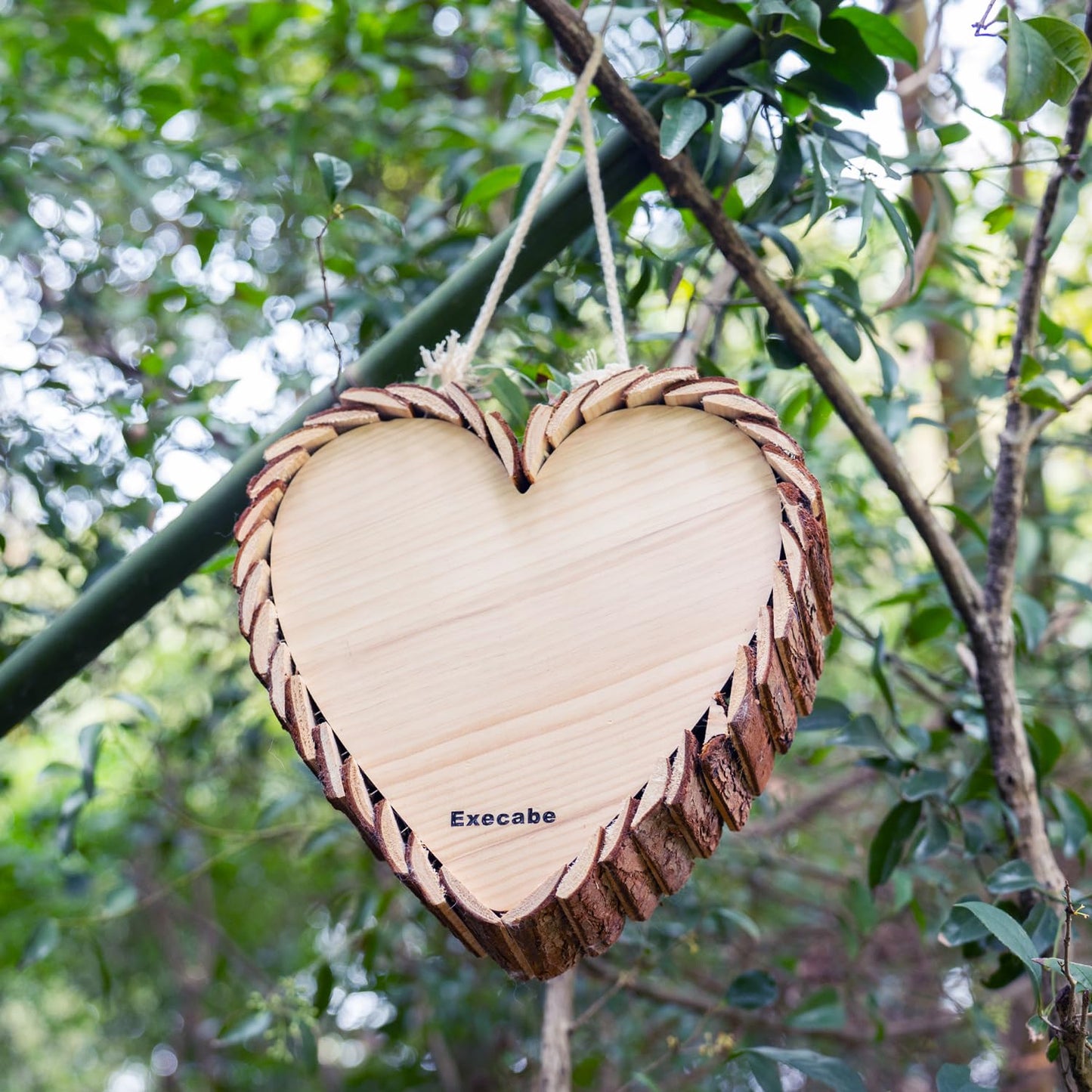 Execabe Mason Bee House, Heart-Shaped Wooden Bee House with Bamboo Tubes, Nesting Aid for Wild Bees, Natural Hanging Habitat for Pollinators, Increases Productivity in Your Garden - WoodArtSupply