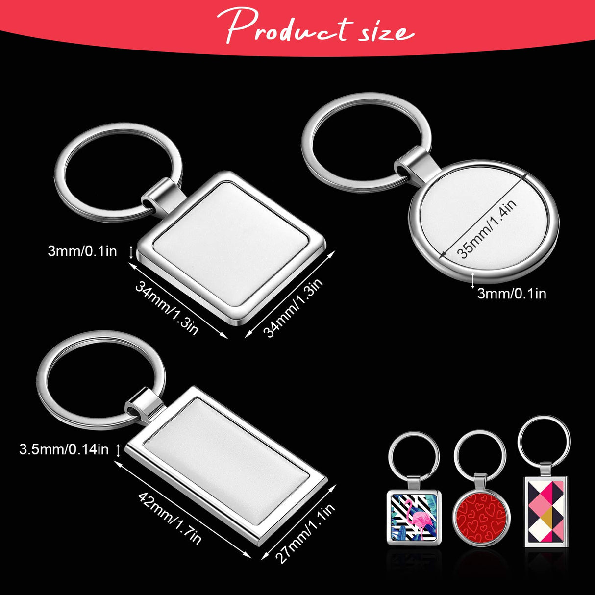 Chuangdi 12 Pieces Sublimation Blank Keychain Metal Heat Transfer Keychain Blank Board Key Rings for DIY Crafts Supplies, 3 Shapes Chuangdi