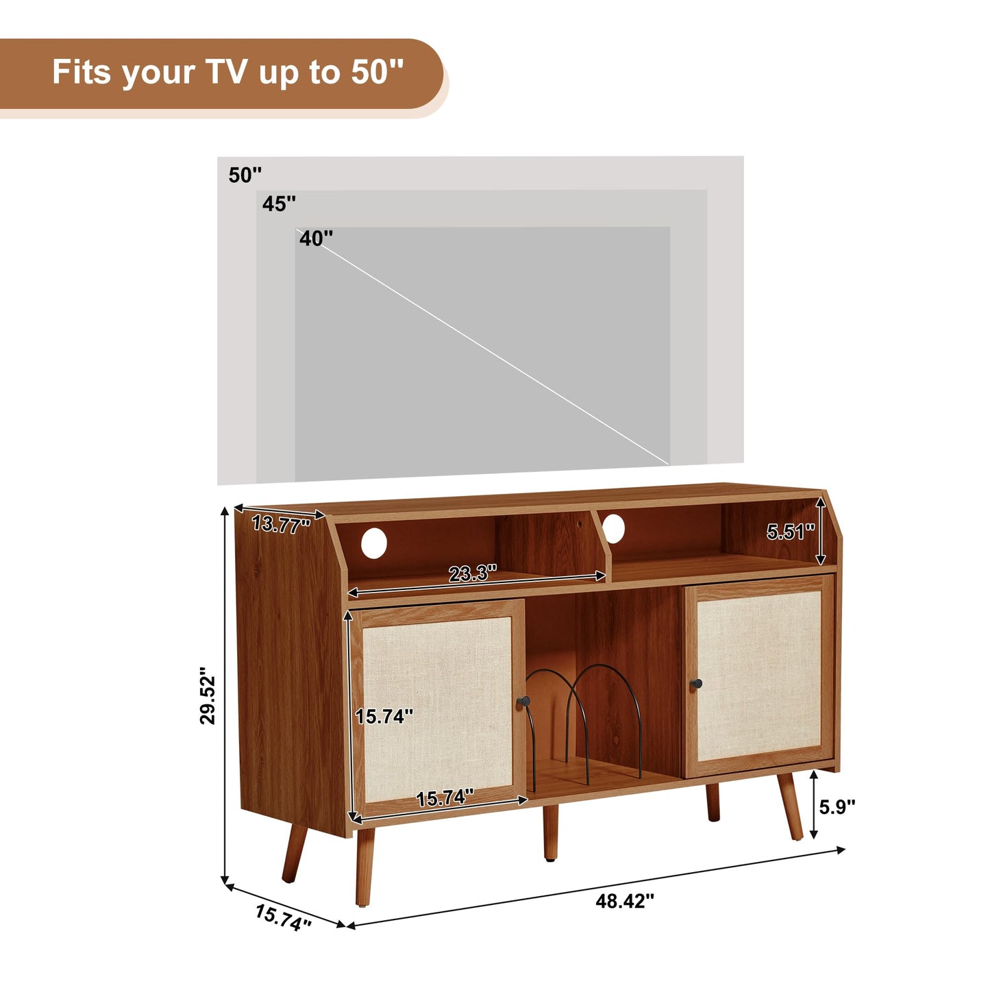 Large Record Player Stand, Mid Century Turntable Stand with Storage, Record Player Table with Slide Door, Vinyl Record Storage with Vinyl Display Shelf Holds Up to 400 Albums for Living Room (Walnut)