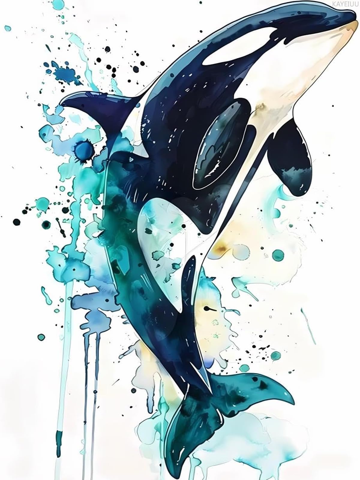 Diamond Painting for Adults 5D Whale Jumping into The Sea Full Drill Diamond Art Kit, DIY Whale Gem Painting Set Bedroom Living Room Wall Decor Gifts 12x16 inch KAYEIUU
